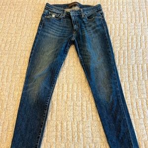 Joe jeans, skinny full length, unwrapped hem, mid rise, medium wash